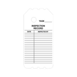 The BSW-102-0 INSPECTION RECORD SCAFFOLDING TAG includes spaces for date, inspection number, and inspector's name. With its white background and black outlines, this tag is designed to ensure clarity in documenting safety inspections of your scaffolding arrangements.
