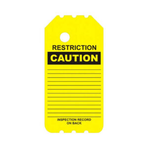 The BSY-104-0 Yellow Restriction Caution Scaffold Tag is ideal for industrial use, featuring sections for notes and an "Inspection Record on Back.