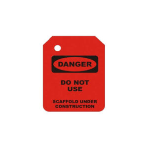 The R-101-0 Red Danger Scaffold Tag Insert with black lettering states "DANGER DO NOT USE SCAFFOLD UNDER CONSTRUCTION," emphasizing the critical importance of industrial scaffolding tags for safety.