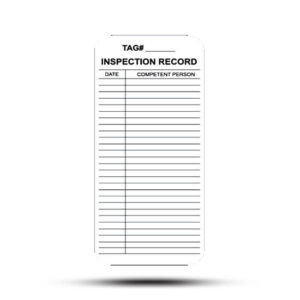 VTW-102-0 Narrow White Inspection Record Scaffolding Tag Insert includes columns for "Date" and "Competent Person," with blank lines for entries. It features a white background with a subtle drop shadow, ideal for maintaining safety inspection records on scaffolding setups.