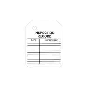 The W-101-0 White Scaffolding Tag Inspection Record is designed for industrial scaffolding and includes spaces to enter the date and inspector’s name. It features a single hole in the top-left corner, allowing for easy attachment to the scaffolding.