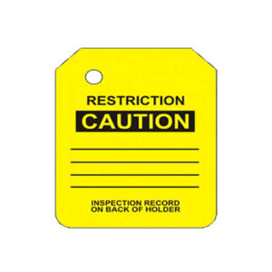 The Y-104-0 Yellow Caution Scaffold Tag Insert features blank lines for notes and is specifically designed for scaffolding tags. The reverse side includes an inspection record, promoting safety and compliance in industrial environments.