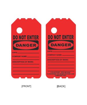 Red "Do Not Enter" tags with "Danger" highlighted. Spaces for date, company name, and work description are provided on both sides.