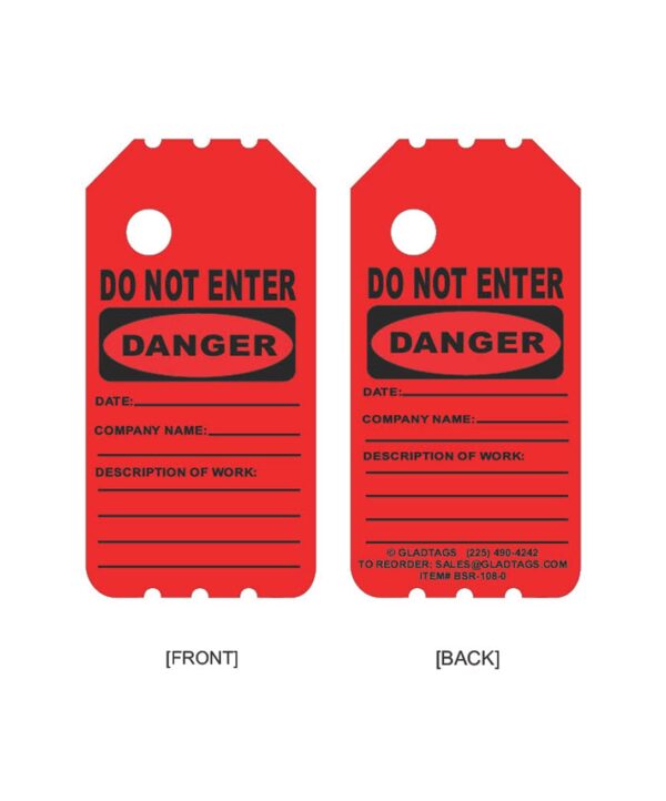 Red "Do Not Enter" tags with "Danger" highlighted. Spaces for date, company name, and work description are provided on both sides.