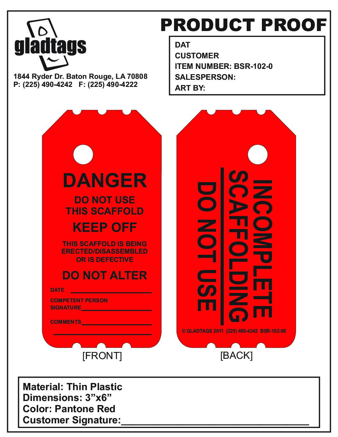 3.25X6 Red Laminated Insert Danger Do Not Use Scaffold Keep Off – BSR-102-0