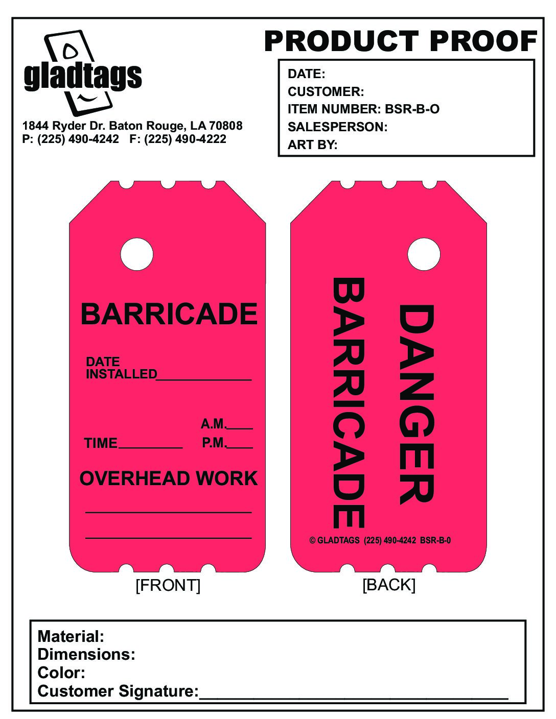 3.25X6 Red Laminated Insert Danger Barricade Tag – BSR-B-0