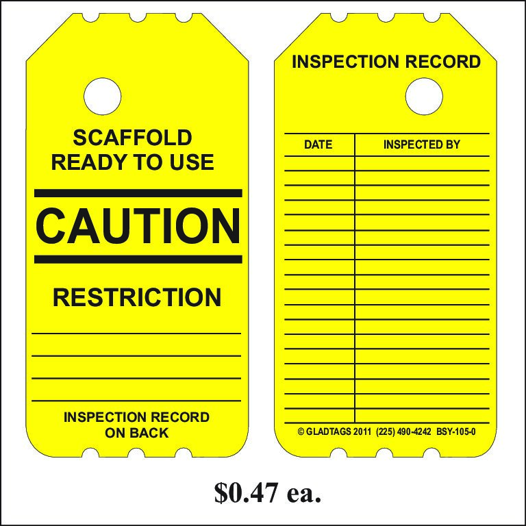 3.25X6 Yellow Laminated Insert Ready For Use with Caution and Rectrictions with Inspection Record on Back – BSY-105-0