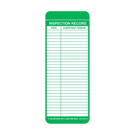 JTG-101-0-BACK  narrow green vinyl scaffolding safety tagged inspection and caution safety tag holder insert