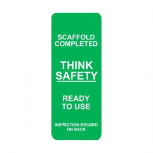 JTG-101-0-FRONT narrow green vinyl scaffolding safety tagged inspection and caution safety tag holder insert