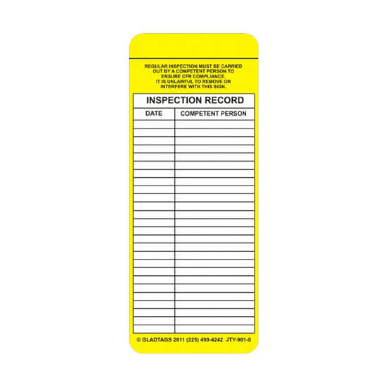JTY-901-0-FRONT  narrow yellow vinyl scaffolding safety tagged inspection and caution safety tag holder insert