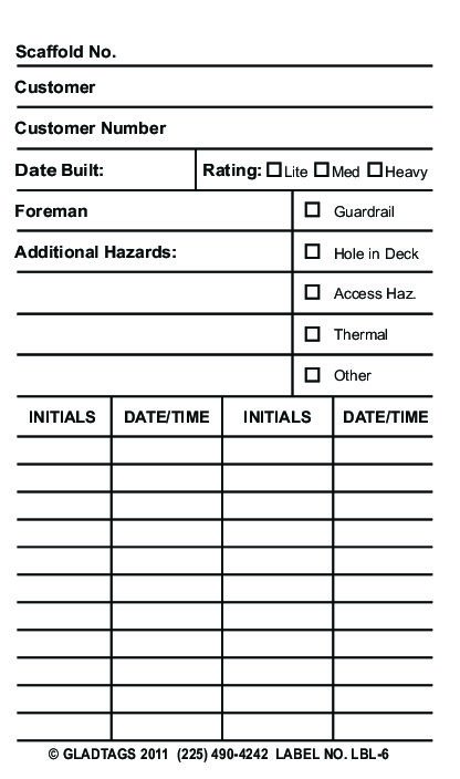 2.25X7 Narrow Peel and Stick Detailed Inspection Record – LBL-6