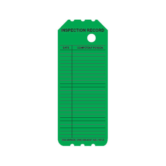 NGL-101-0-BACK NGYL-SP-101-0-FRONT narrow green laminated scaffolding safety tagged inspection and caution safety tag holder insert