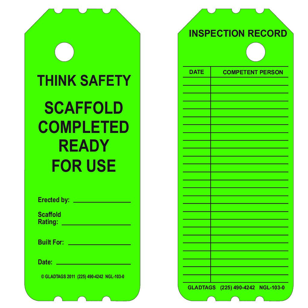 3.25X8 Green Laminated Scaffold Complete with Short List on Bottom with Inspection Record on the back – NGL-103-0 proof