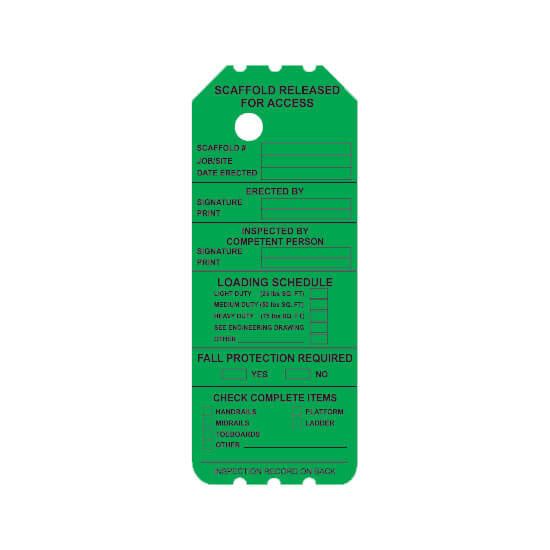 NGL-901-0-FRONT NGYL-SP-101-0-FRONT narrow green laminated scaffolding safety tagged inspection and caution safety tag holder insert