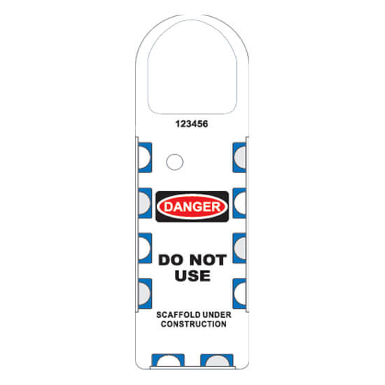 NH-101-front of gladtags narrow scaffolding safety tagged caution and inspection holder