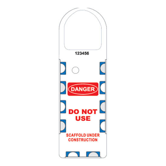 NH-104 front of gladtags narrow scaffolding safety tagged caution and inspection holder