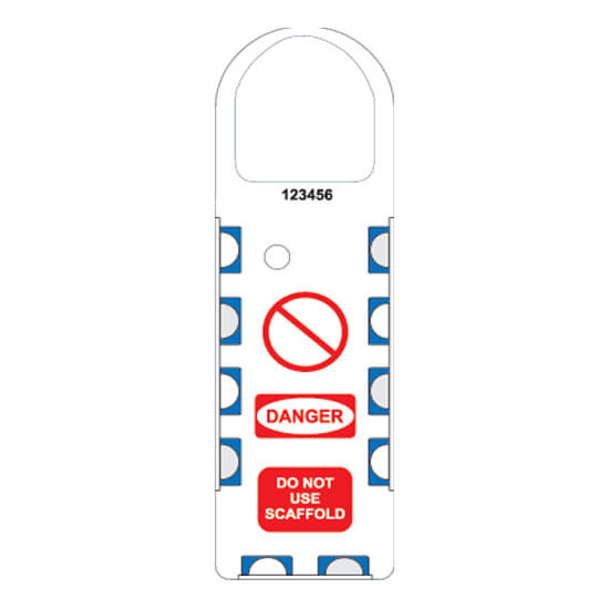 NH-108-front of gladtags narrow scaffolding safety tagged caution and inspection holder