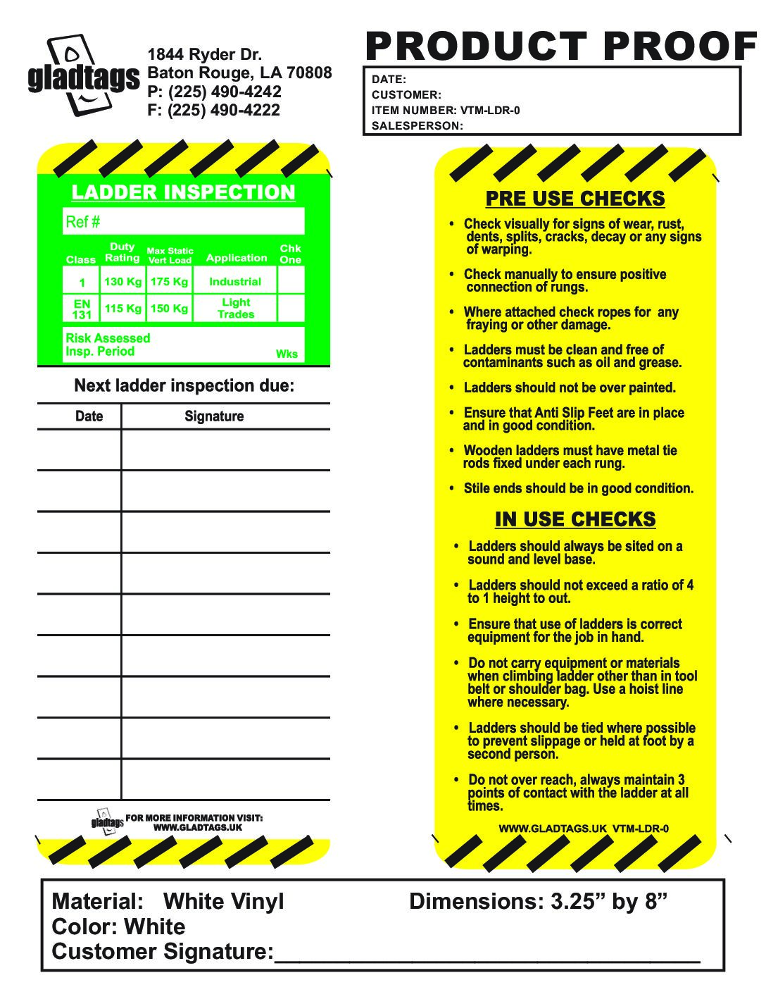 MultiColored Vinyl Scaffolding Tags – VTM-LDR-0 Proof
