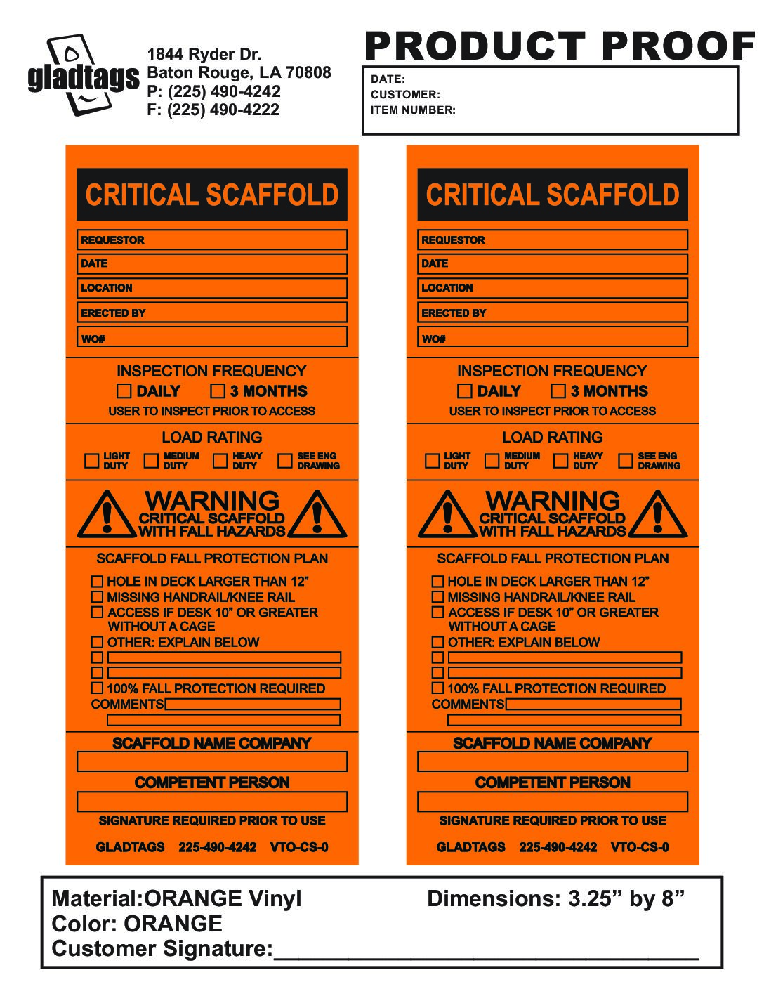 Orange Vinyl Scaffolding Tags – VTO-CS-0