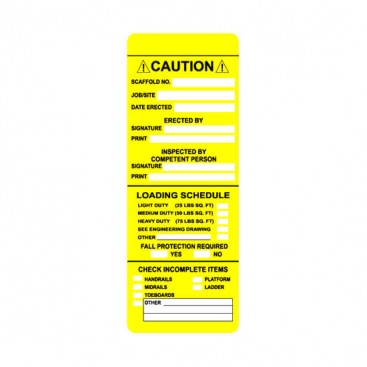 VTY-107-0 YELLOW NARROW CAUTION SCAFFOLD TAG