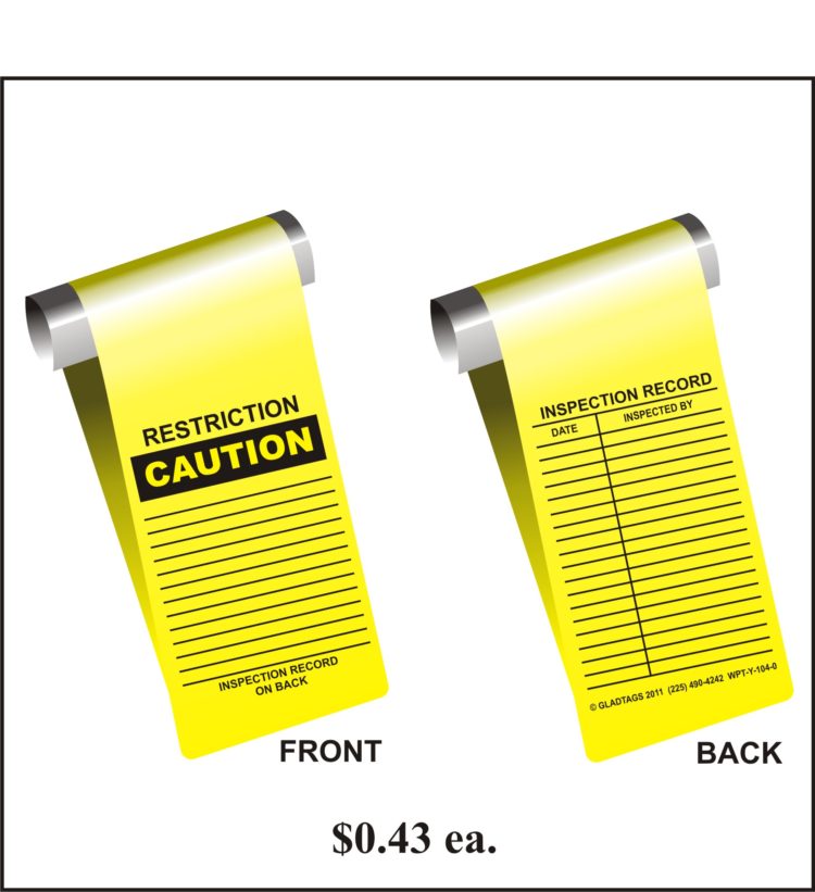 3X14 Yellow Wrap Tag with 1 inch and 2 inch Kiss Cut Options Caution Barricade – WPT-Y-104-0