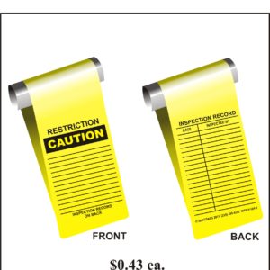 3X14 Yellow Scaffolding Wrap Tag with 1 inch and 2 inch Kiss Cut Options Caution Restrictions