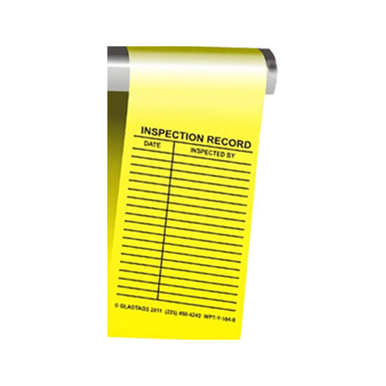 back of gladtags yellow scaffold safety tagged caution and inspection record wraptags